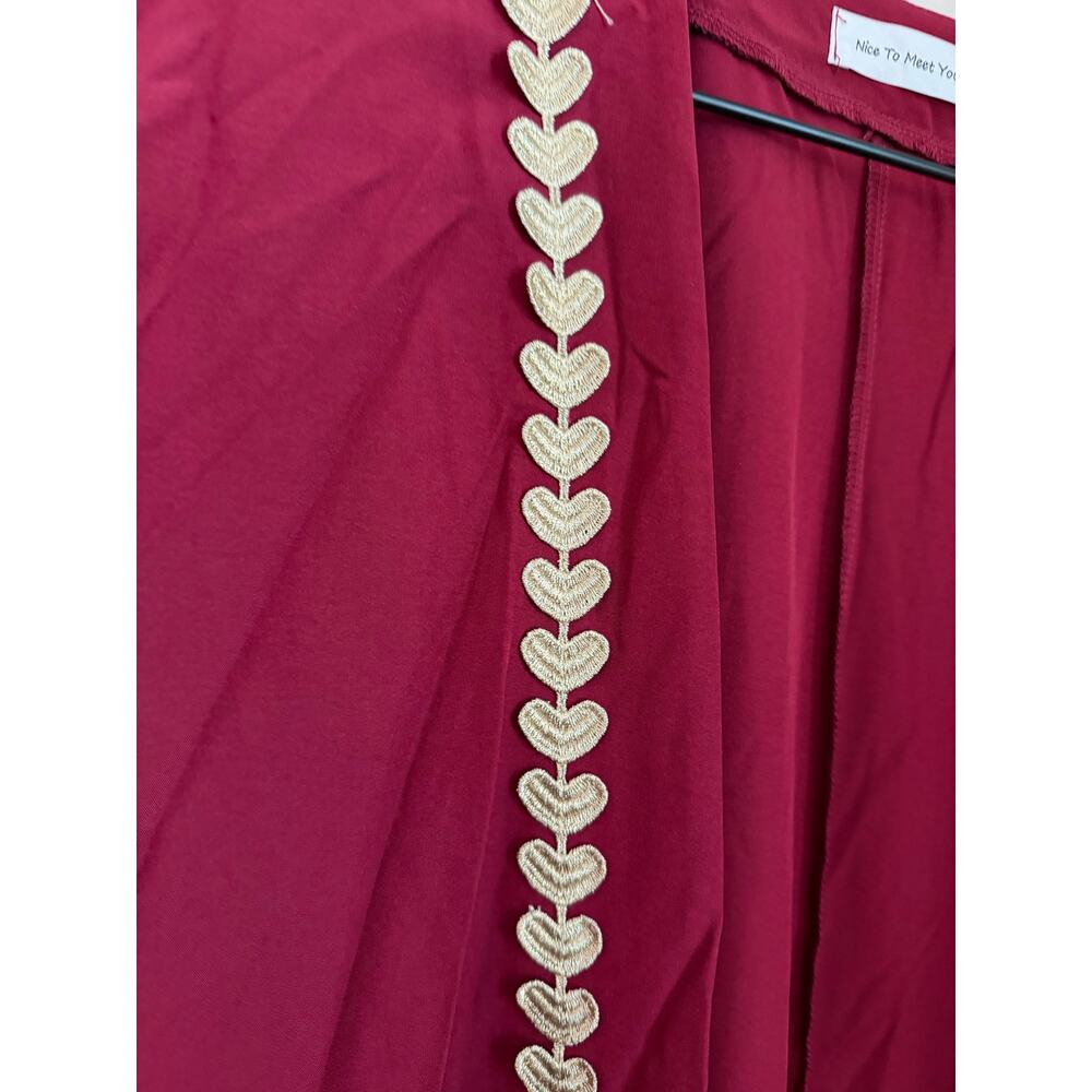 New nice to meet you kimono heart lace trim robe coverup maroon sz S - Picture 4 of 6